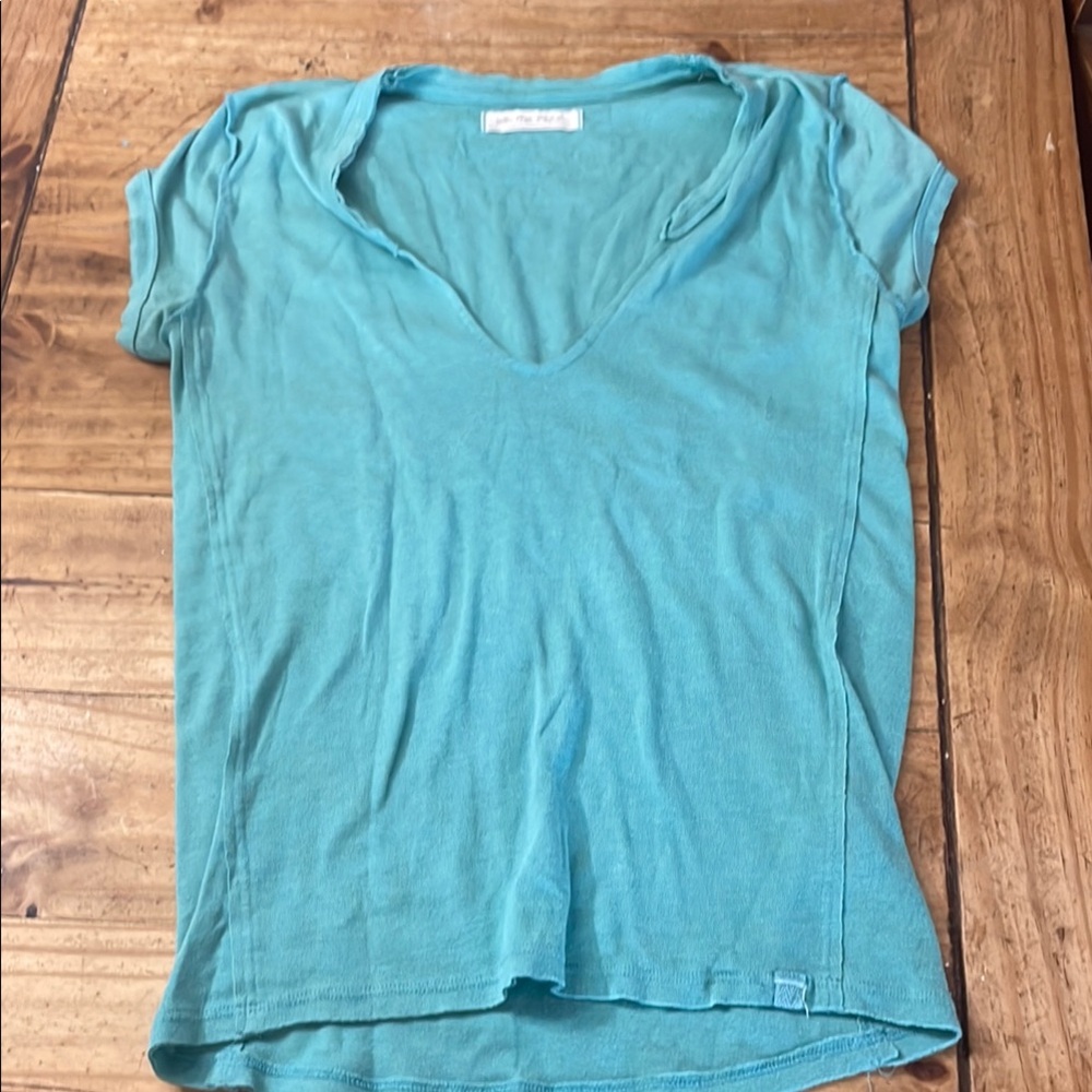 We The Free Aqua V-Neck Short Sleeve Tee